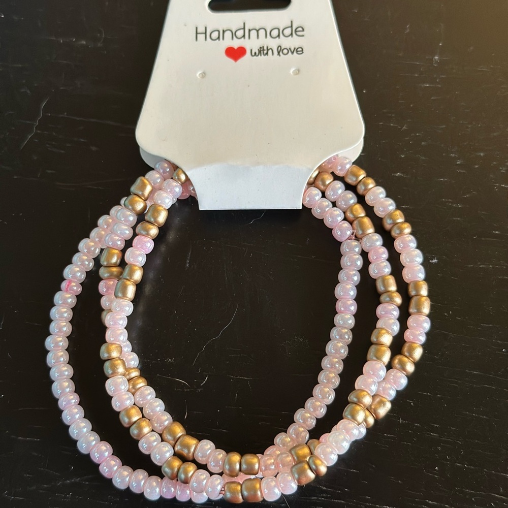 Chic Pink and Gold Beaded Bracelet Trio
